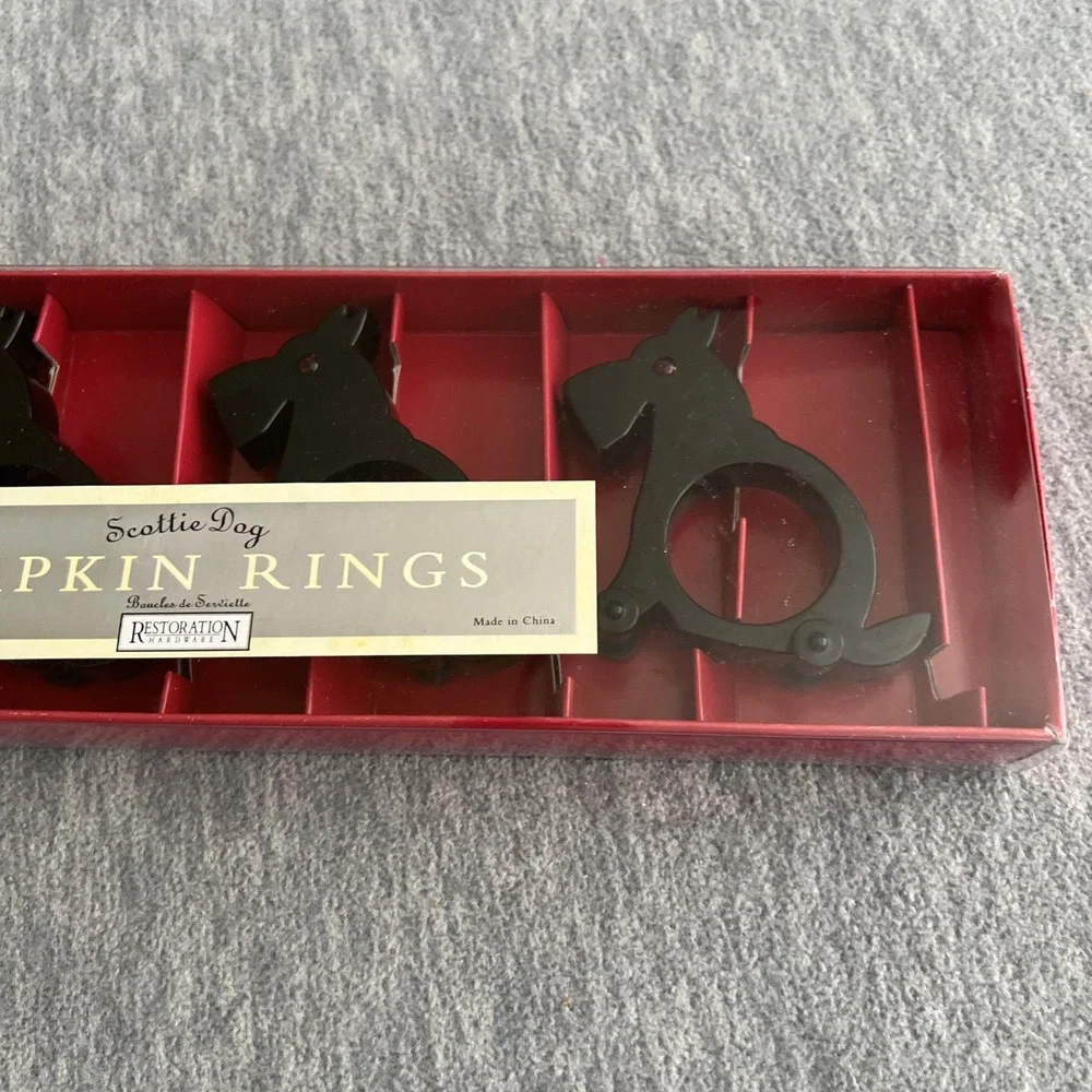 Restoration‎ Hardware Scottie Dog Napkin Rings Set 4 Wheeled Black Original Box